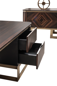 Walnut Bronz Metal Ayaklı Ahşap Makam Takımı